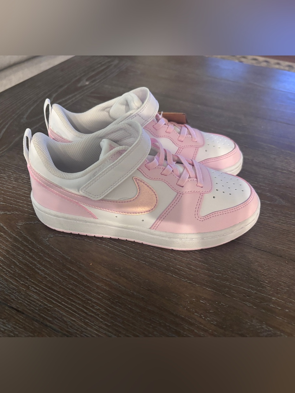 Brand New w/ Tags: Girls Pink Nike Sneakers with Velcro Strap, Size 1Y